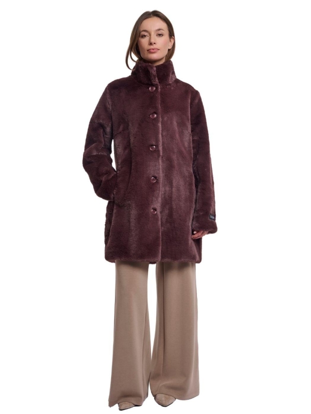 Rino en Pelle Single breasted faux fur coat 10873 chocolate bean