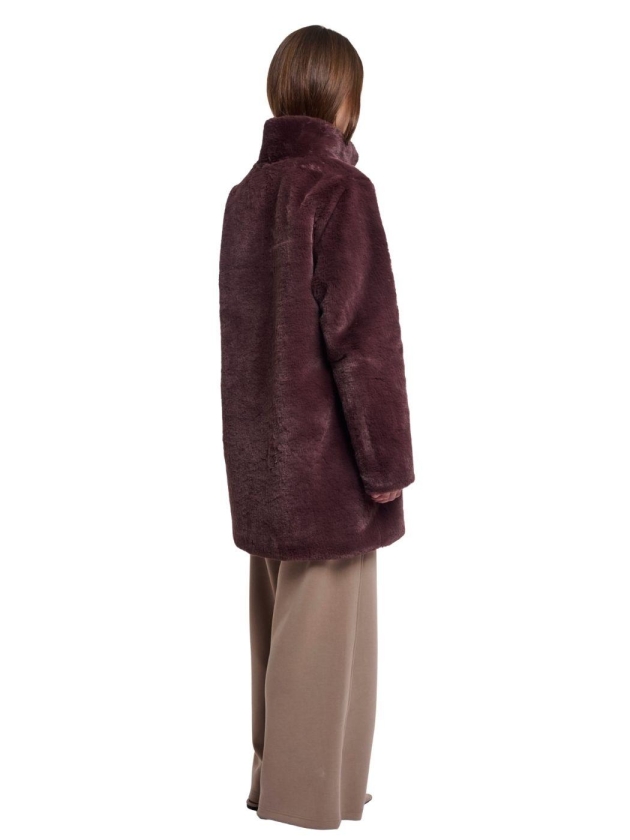 Rino en Pelle Single breasted faux fur coat 10873 chocolate bean