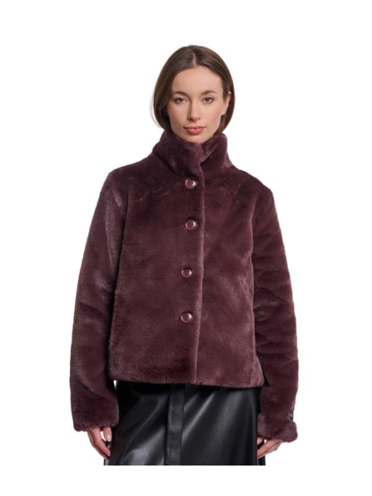 Rino en Pelle Single breasted faux fur jacket 10873 chocolate bean