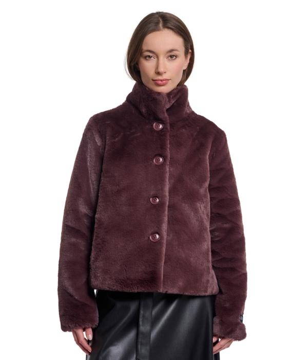 Rino en Pelle Single breasted faux fur jacket 10873 chocolate bean