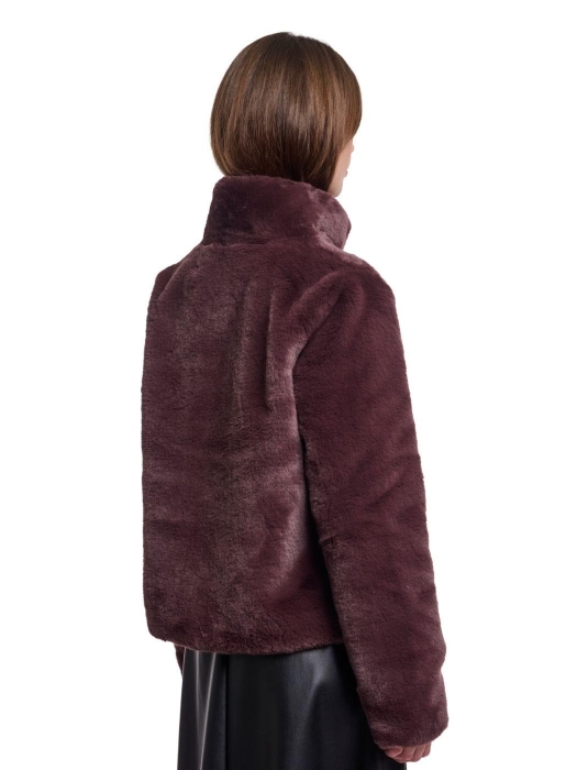 Rino en Pelle Single breasted faux fur jacket 10873 chocolate bean