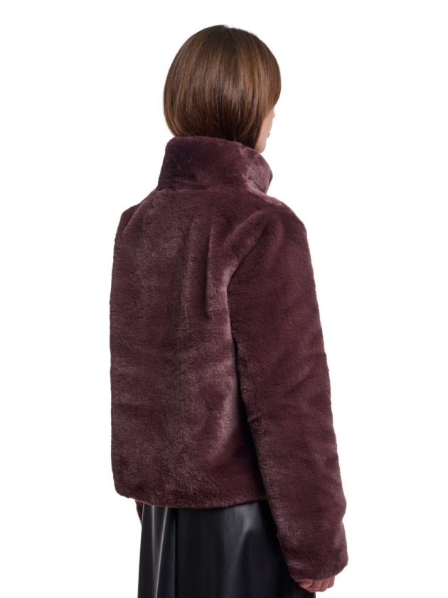 Rino en Pelle Single breasted faux fur jacket 10873 chocolate bean