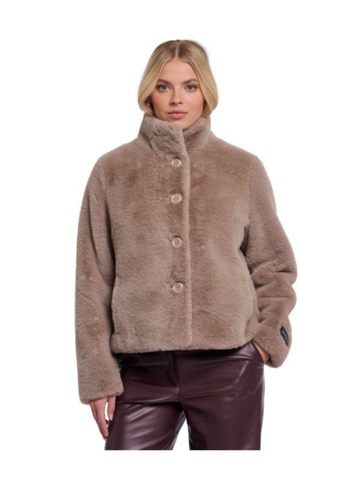 Rino en Pelle Single breasted faux fur jacket 11100 mocha latte
