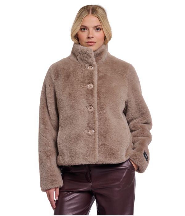 Rino en Pelle Single breasted faux fur jacket 11100 mocha latte