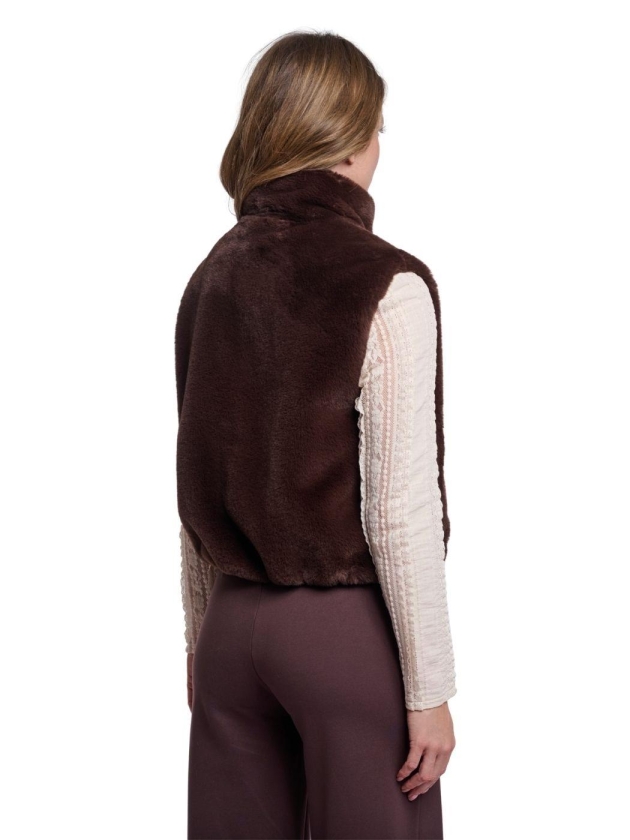 Rino en Pelle Short faux fur waistcoat 11099 coffee roast