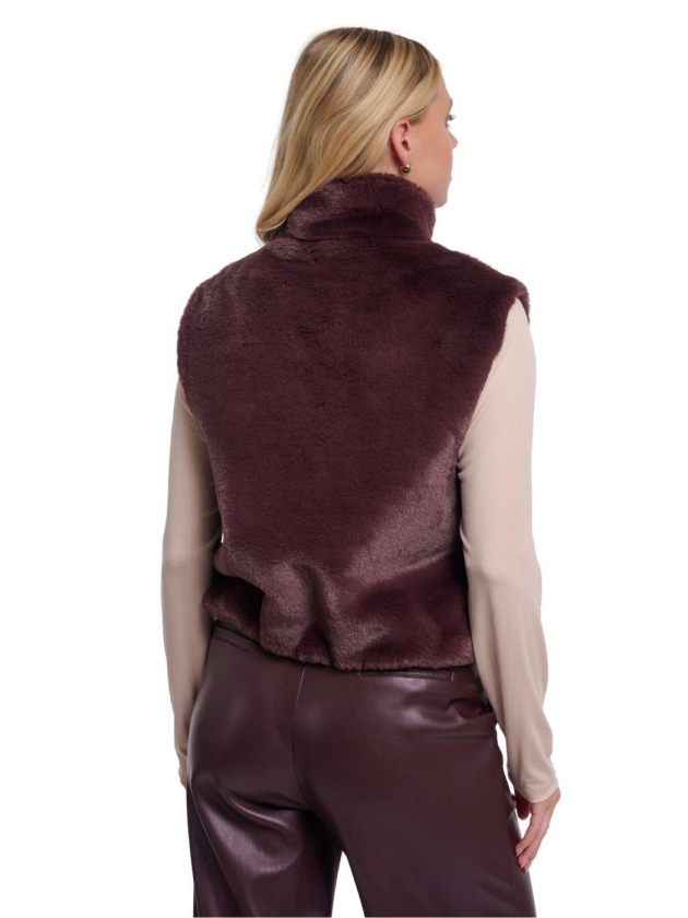 Rino en Pelle Short faux fur waistcoat 10873 chocolate bean