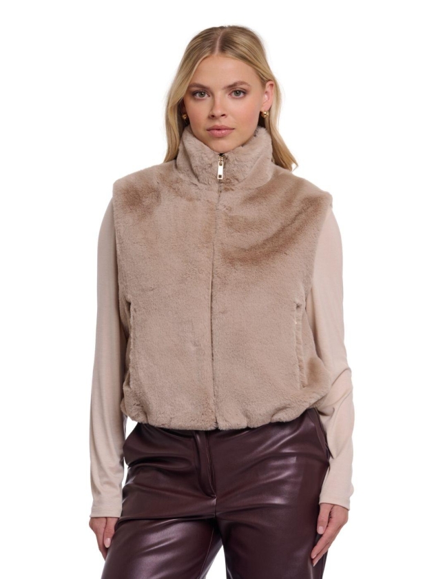 Rino en Pelle Short faux fur waistcoat 10866 oat