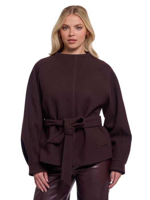 Rino en Pelle Short coat with collar 10873 chocolate bean