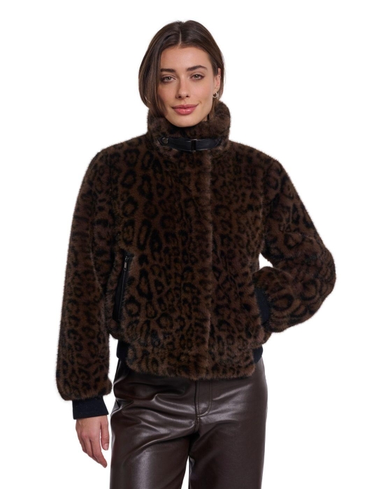 Rino en Pelle Short faux fur jacket 10117 brown leopard