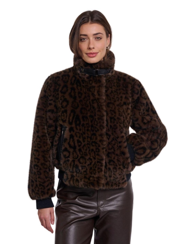 Rino en Pelle Short faux fur jacket 10117 brown leopard