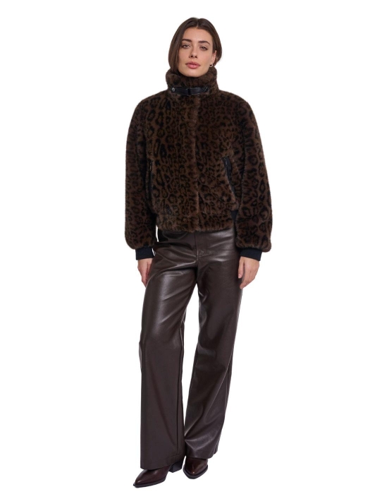 Rino en Pelle Short faux fur jacket 10117 brown leopard