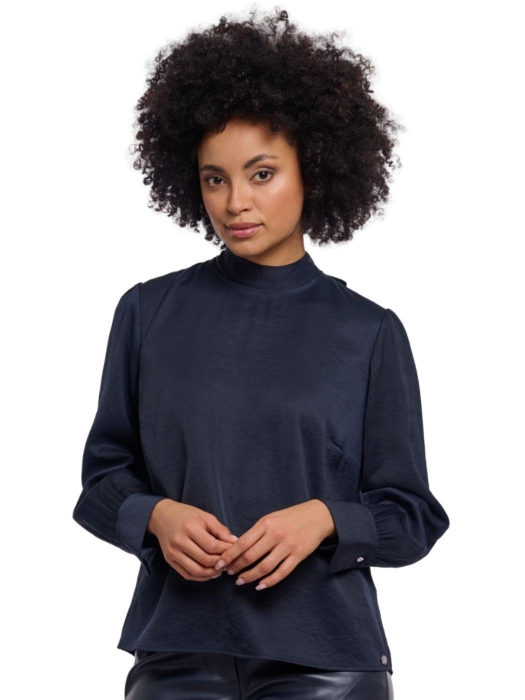 Rino en Pelle Blouse with bow tie neck 10175 dark navy