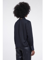Rino en Pelle Blouse with bow tie neck 10175 dark navy