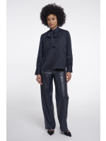 Rino en Pelle Blouse with bow tie neck 10175 dark navy
