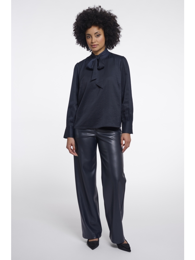 Rino en Pelle Blouse with bow tie neck 10175 dark navy