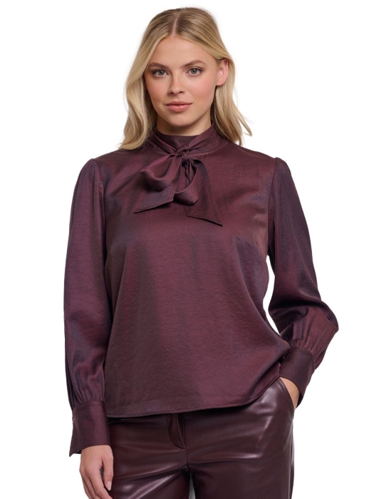 Rino en Pelle Blouse with bow tie neck 11122 fudge cloak