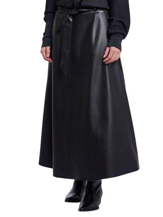 Rino en Pelle Faux leather skirt with belt 10175 dark navy