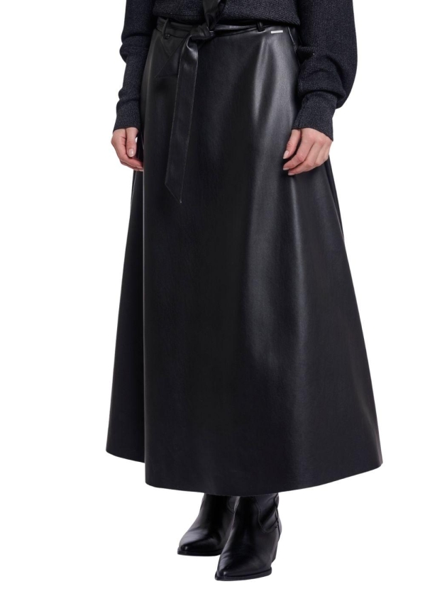 Rino en Pelle Faux leather skirt with belt 10175 dark navy