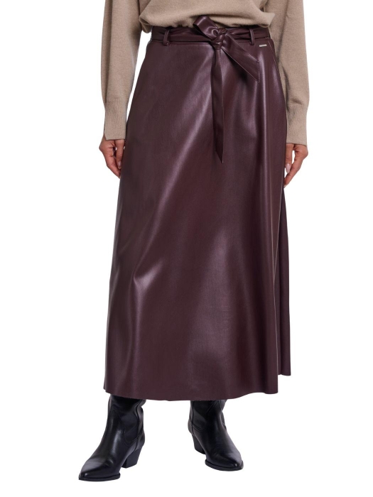 Rino en Pelle Faux leather skirt with belt 10873 chocolate bean