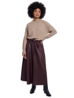 Rino en Pelle Faux leather skirt with belt 10873 chocolate bean