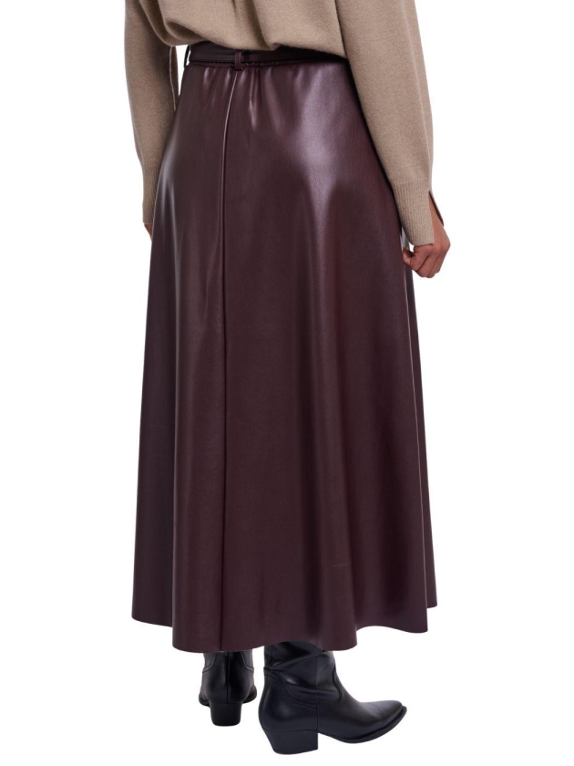 Rino en Pelle Faux leather skirt with belt 10873 chocolate bean
