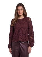Rino en Pelle Long balloon sleeve blouse 10873 chocolate bean