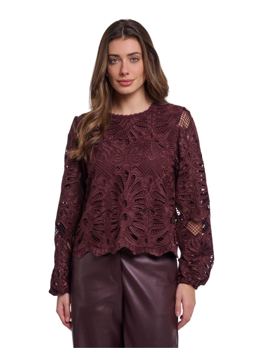 Rino en Pelle Long balloon sleeve blouse 10873 chocolate bean