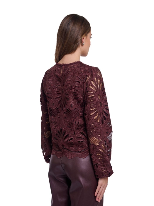 Rino en Pelle Long balloon sleeve blouse 10873 chocolate bean