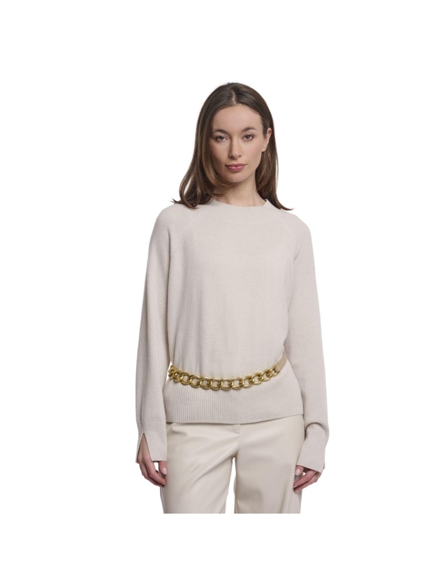 Rino en Pelle Belt with metal chain 60 beige