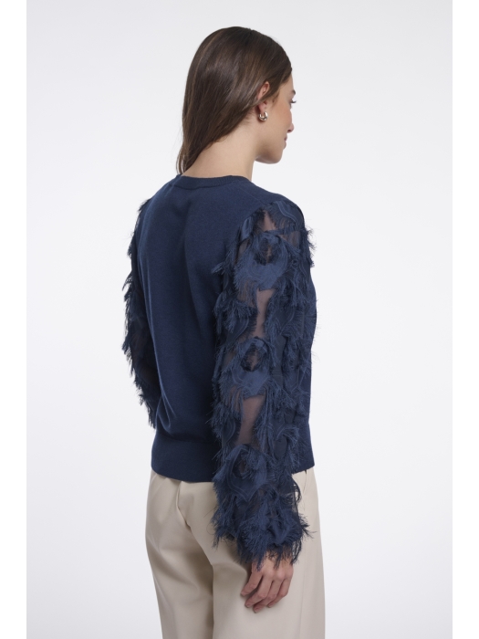 Rino en Pelle Knitted pullover with fancy long sleeves 10175 dark navy
