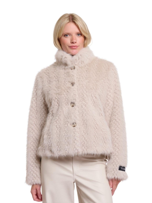 Rino en Pelle Single breasted faux fur jacket 10989 birch dessin