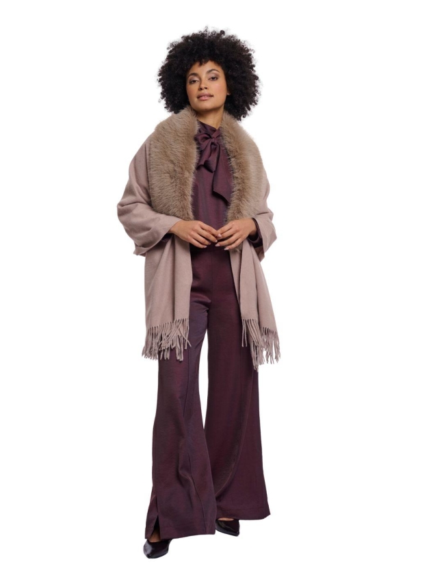 Rino en Pelle Cape with faux fur 11100 mocha latte
