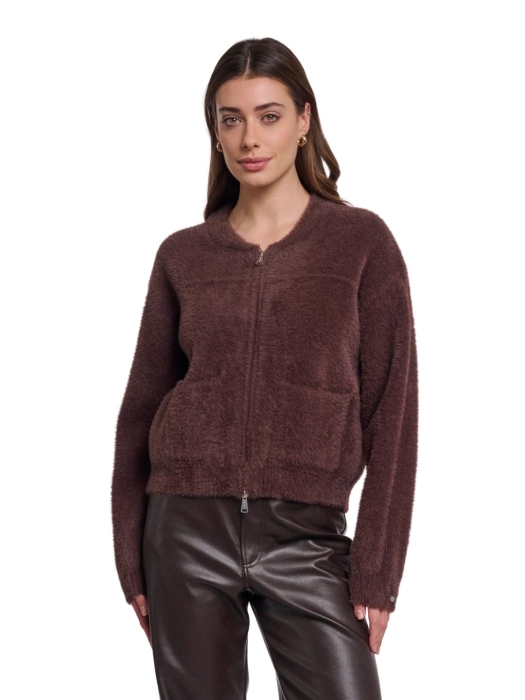 Rino en Pelle Short cardigan with zipper closure 11099 coffee roast