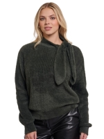 Rino en Pelle Pullover with bowtie neckline 11145 hunter green