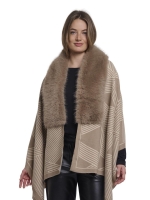 Rino en Pelle Printed cape with faux fur 11107 birch toffee