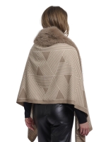 Rino en Pelle Printed cape with faux fur 11107 birch toffee