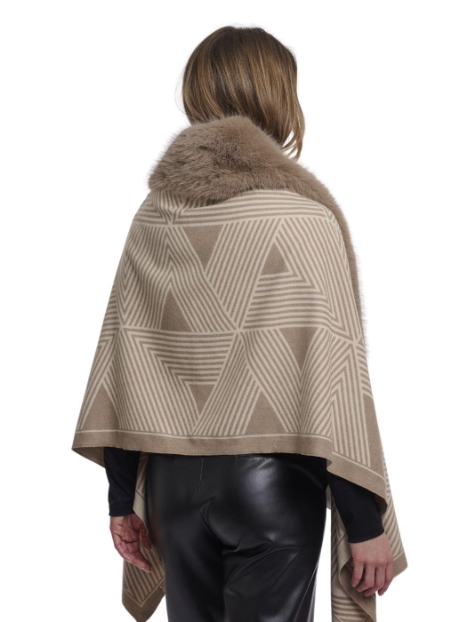 Rino en Pelle Printed cape with faux fur 11107 birch toffee