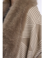Rino en Pelle Printed cape with faux fur 11107 birch toffee