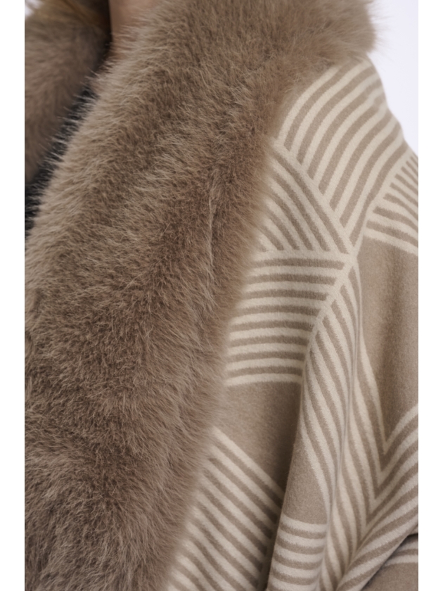 Rino en Pelle Printed cape with faux fur 11107 birch toffee
