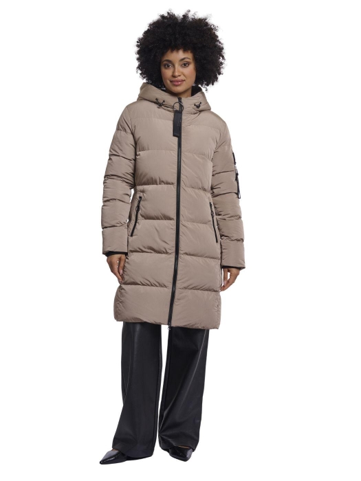 Rino en Pelle Long padded hooded coat 10868 toffee