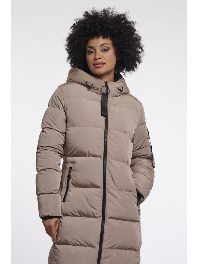 Rino en Pelle Long padded hooded coat 10868 toffee
