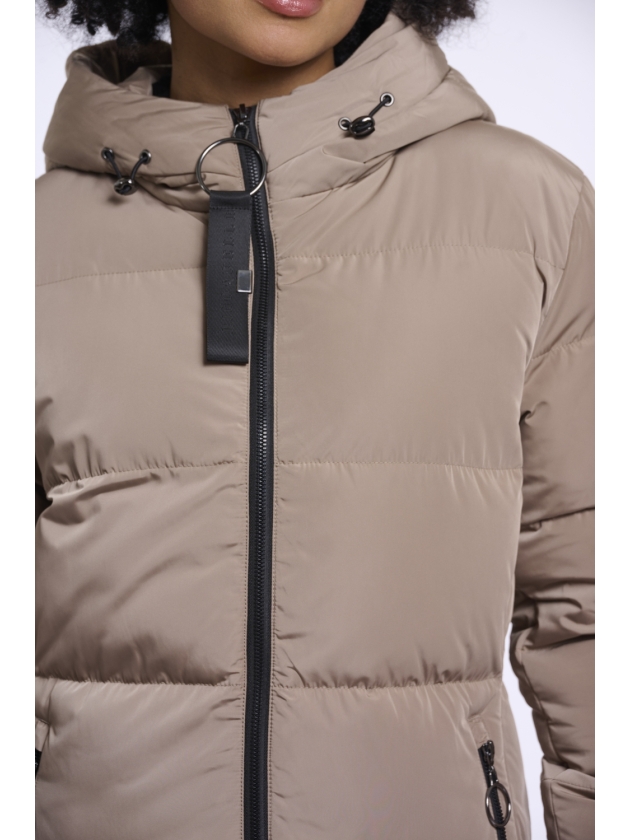 Rino en Pelle Long padded hooded coat 10868 toffee
