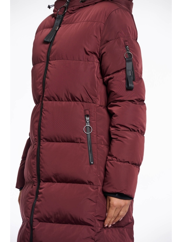 Rino en Pelle Long padded hooded coat 10873 chocolate bean