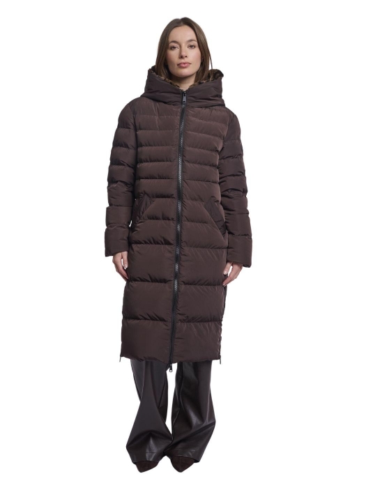 Rino en Pelle Long padded hooded coat 11137 peated brown leopard