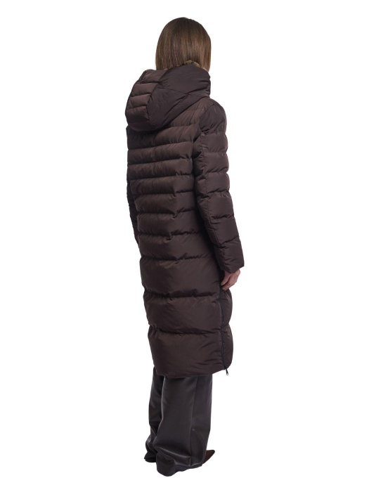 Rino en Pelle Long padded hooded coat 11137 peated brown leopard