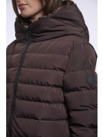 Rino en Pelle Long padded hooded coat 11137 peated brown leopard