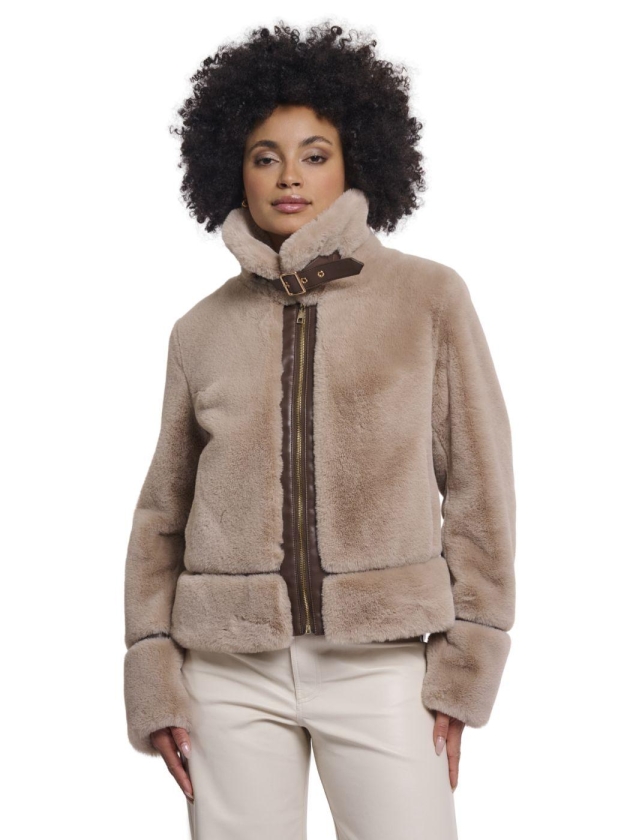 Rino en Pelle Short faux fur jacket 10866 oat