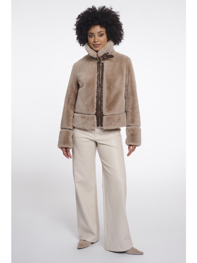 Rino en Pelle Short faux fur jacket 10866 oat