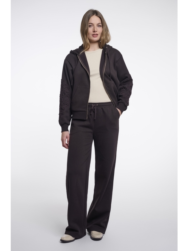 Rino en Pelle Regular length wide leg pants 11099 coffee roast