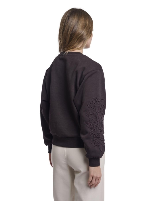 Rino en Pelle Crew neck sweater with applicated sleeves 11099 coffee roast